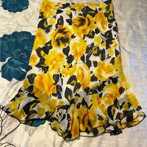 3/$40 | Thanx Collection | Dopamine Yellow and Black Floral Midi Skirt | Size M